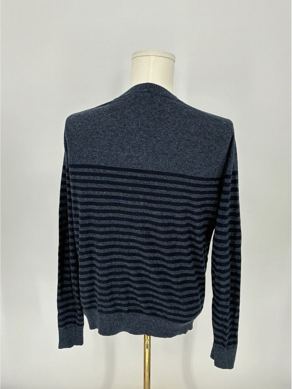 Banana Republic Sweater Men's M Medium Blue Silk Linen Crewneck Striped Knit